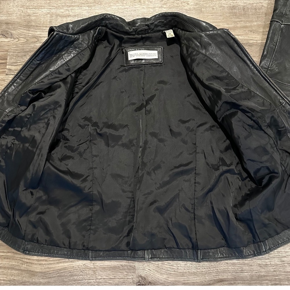 Vintage Valerie Stevens Petites 14P Leather Moto Jacket New Zealand Lambskin - Picture 3 of 9